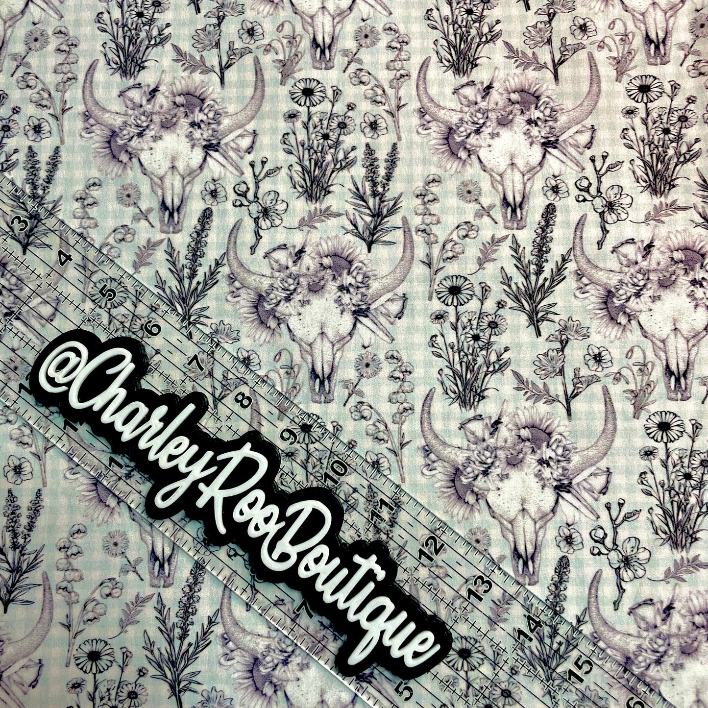 Exclusive, 9x14 Tumbler Cut, Custom Fabric, CW Cotton Woven, High Quality, Tumbler Fabric, Vintage, Longhorn, Floral Cow Skull