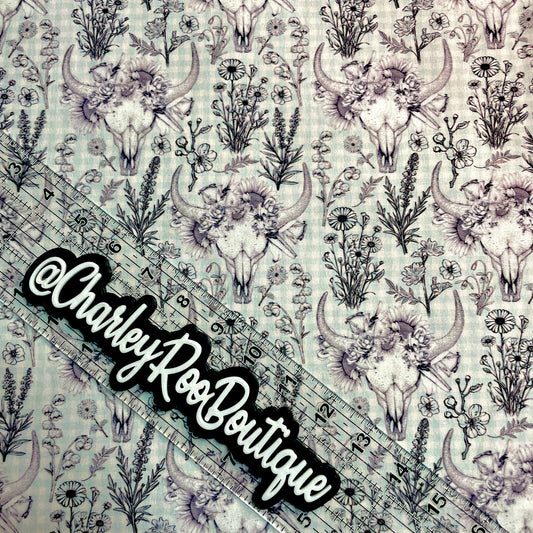 Exclusive, 9x14 Tumbler Cut, Custom Fabric, CW Cotton Woven, High Quality, Tumbler Fabric, Vintage, Longhorn, Floral Cow Skull