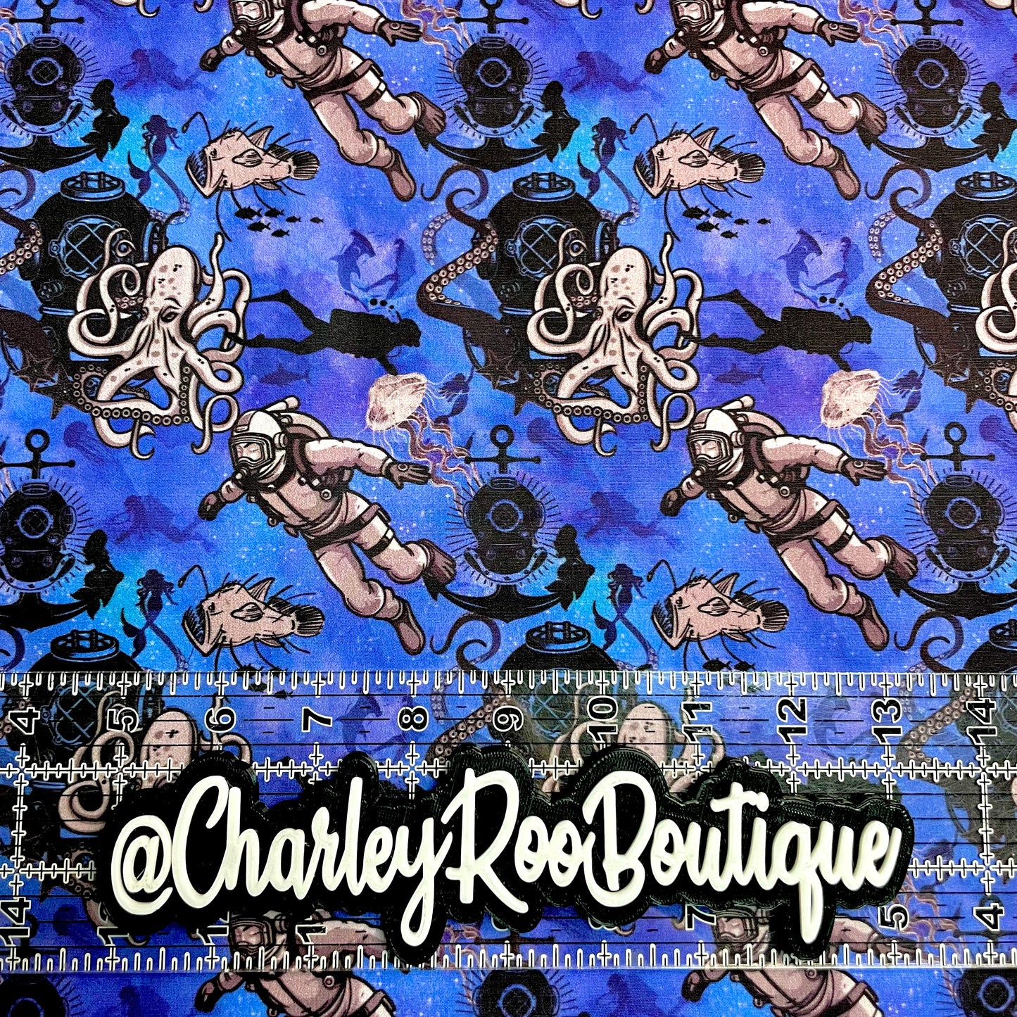 Exclusive, 9x14 Tumbler Cut, Custom Fabric, CW Cotton Woven, High Quality, Tumbler Fabric, Octopus, Deep Sea Diver