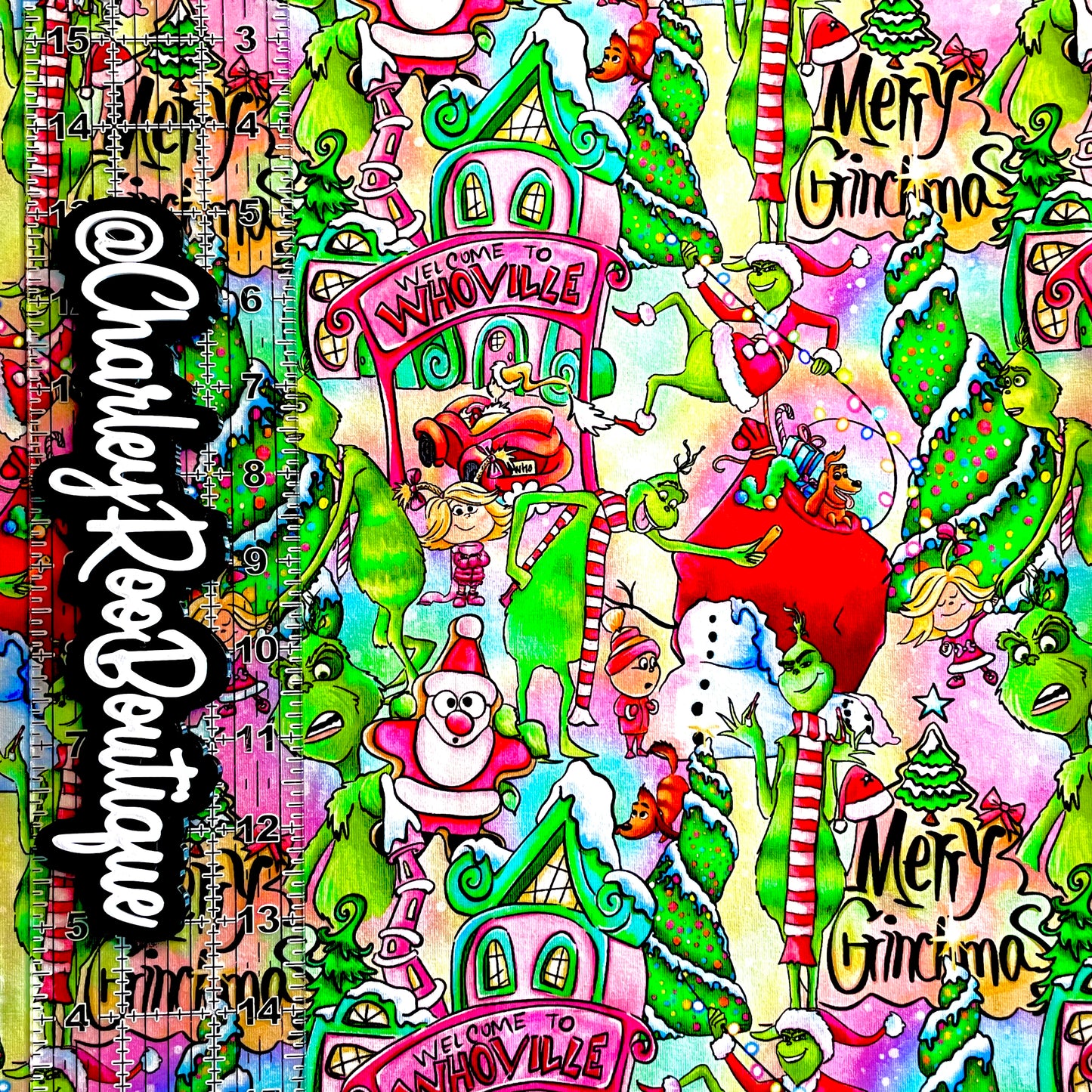 9x14 Tumbler Cut, Custom Fabric, CottonSpandex, High Quality, Mask Cut, Tumbler Fabric, Bright, Grinch, GZ, Small Scale