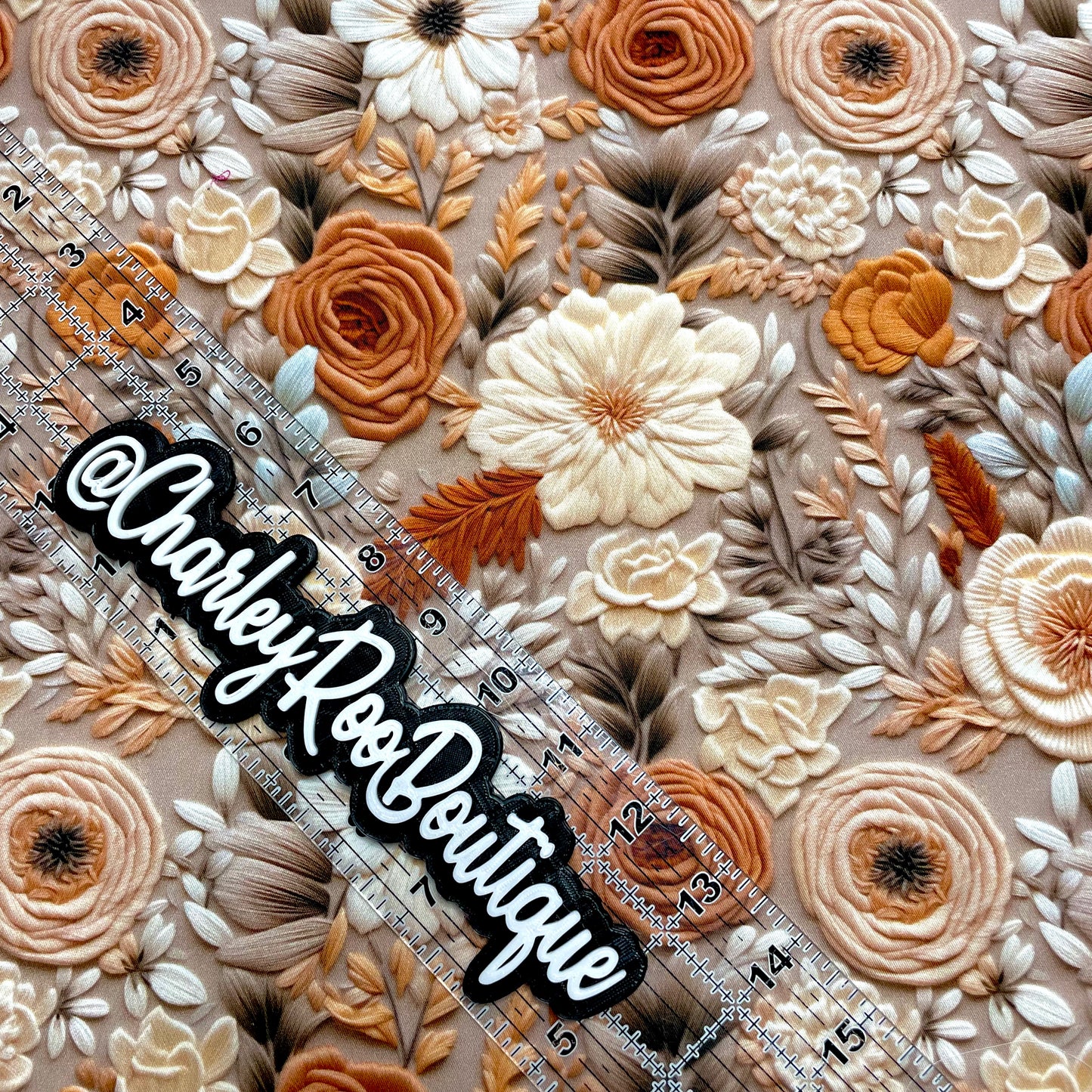 9x14 Tumbler Cut, Custom Fabric, CW Cotton Woven, High Quality, Tumbler Fabric, Neutral Flowers, Faux Embroidery Floral