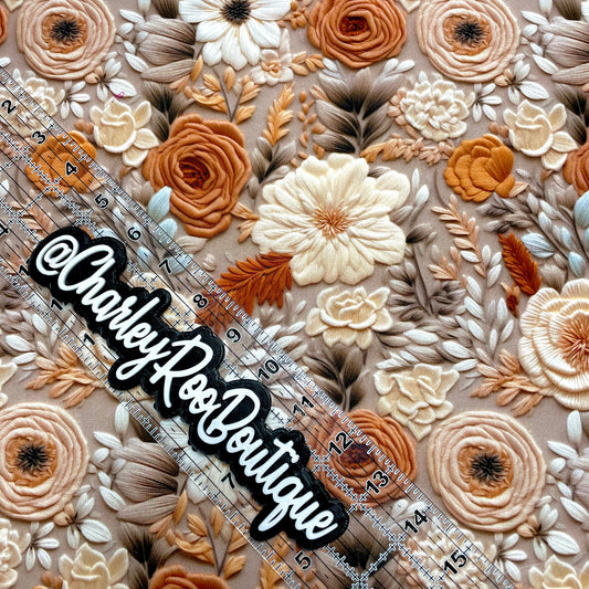 9x14 Tumbler Cut, Custom Fabric, CW Cotton Woven, High Quality, Tumbler Fabric, Neutral Flowers, Faux Embroidery Floral