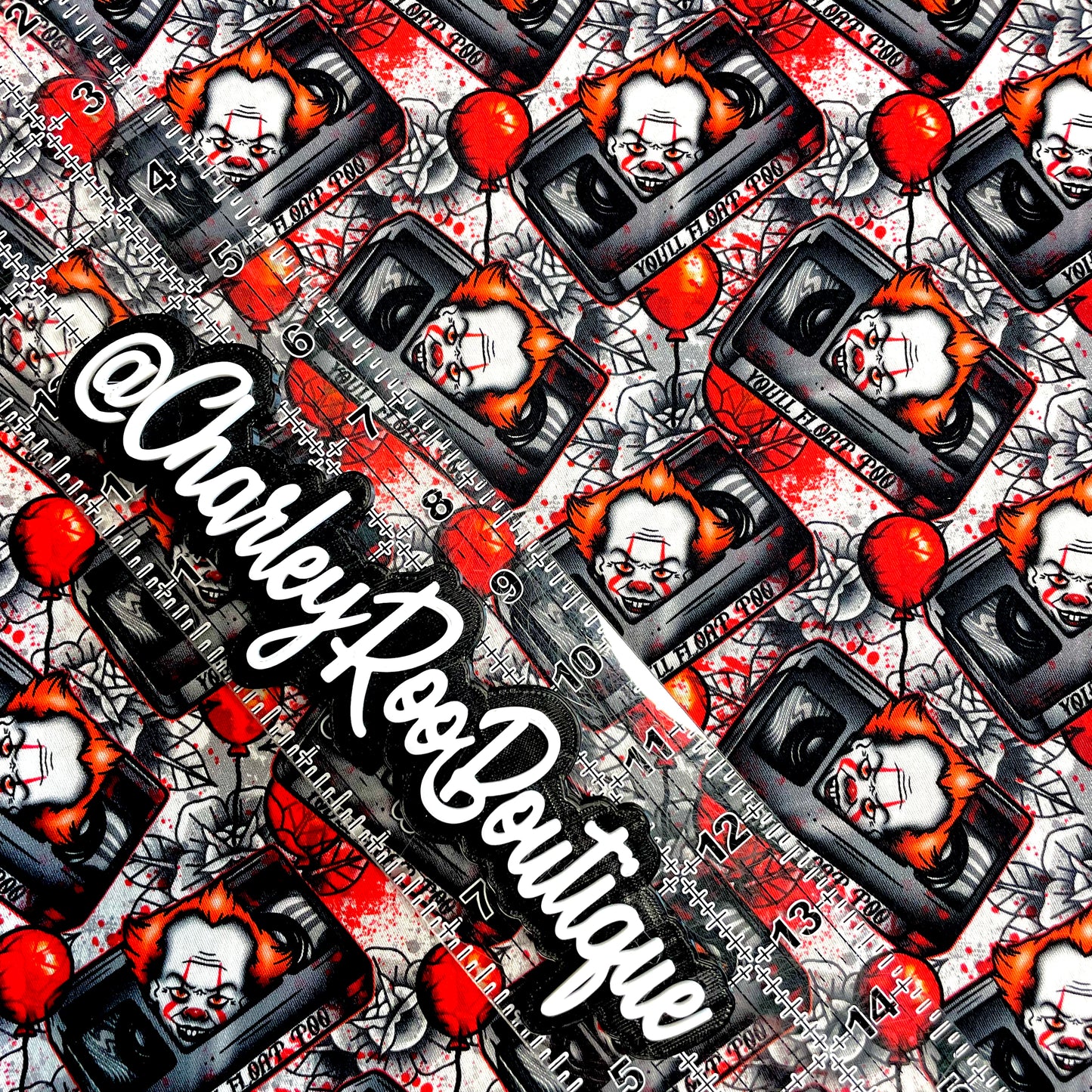 9x14 Tumbler Cut, Custom Fabric, CW Cotton Woven, High Quality, Tumbler Fabric, Halloween, Horror Clown, You’ll Float Too Tapes