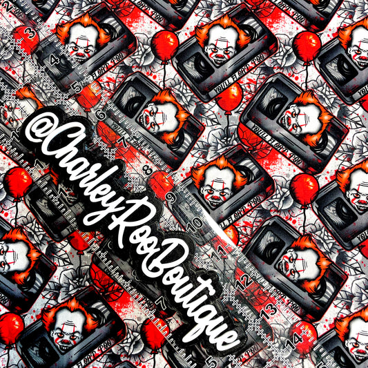 9x14 Tumbler Cut, Custom Fabric, CW Cotton Woven, High Quality, Tumbler Fabric, Halloween, Horror Clown, You’ll Float Too Tapes