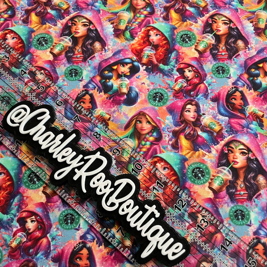 Exclusive, 9x14 Tumbler Cut, Custom Fabric, CottonSpandex, High Quality, Tumbler Cut, Coffee Princesses