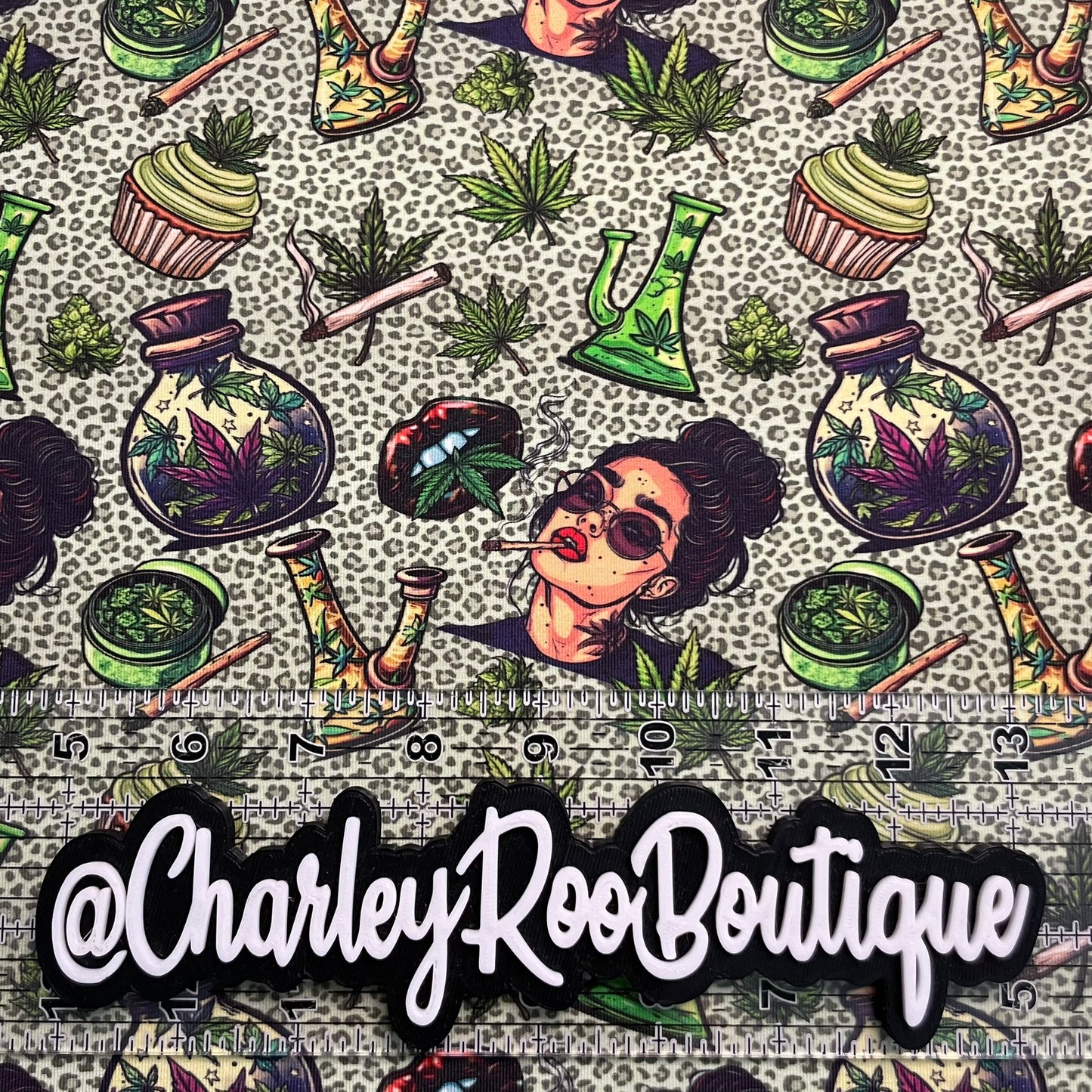 Exclusive, 9x14 Tumbler Cut, Custom Fabric, CottonSpandex, High Quality, Tumbler Cut, Weed, 420, Witchy Woman, Green Leopard