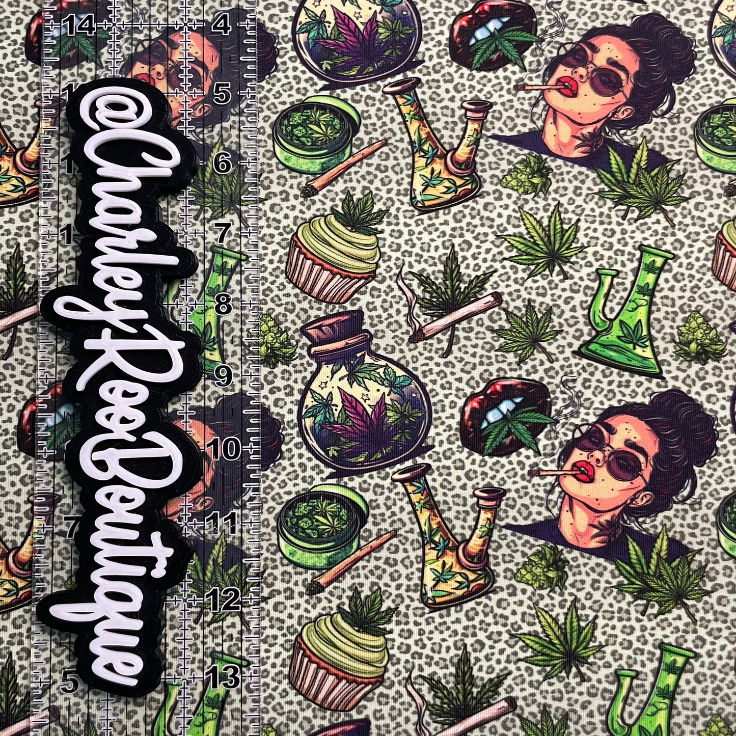 Exclusive, 9x14 Tumbler Cut, Custom Fabric, CottonSpandex, High Quality, Tumbler Cut, Weed, 420, Witchy Woman, Green Leopard