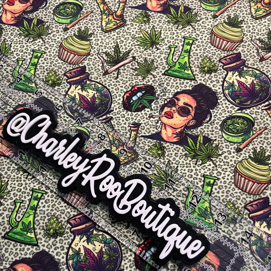 Exclusive, 9x14 Tumbler Cut, Custom Fabric, CottonSpandex, High Quality, Tumbler Cut, Weed, 420, Witchy Woman, Green Leopard