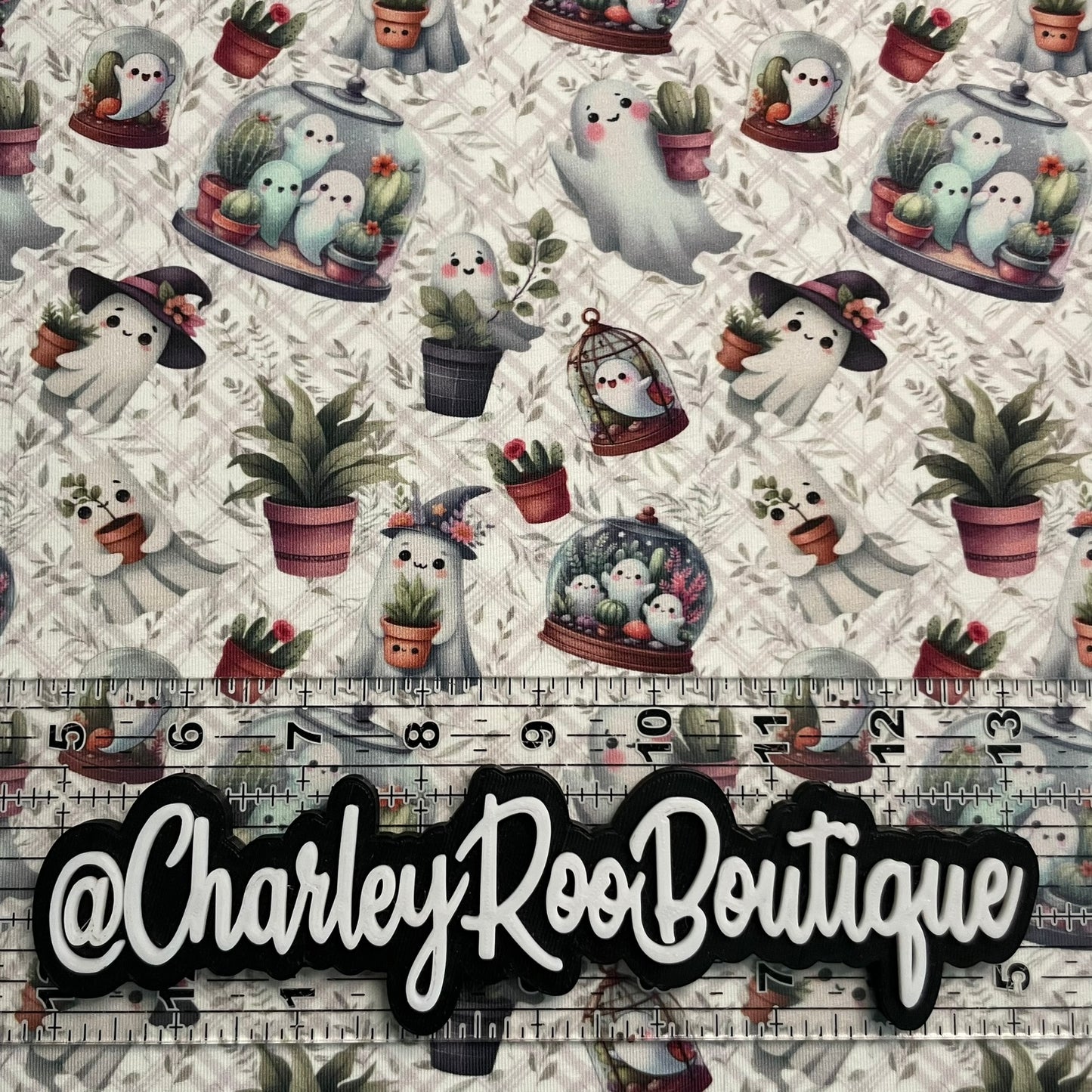 Exclusive, 9x14 Tumbler Cut, Custom Fabric, CottonSpandex, High Quality, Tumbler Cut, Halloween, Ghosts & Plants, White Plaid