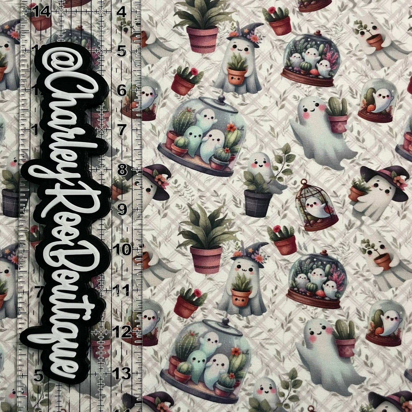 Exclusive, 9x14 Tumbler Cut, Custom Fabric, CottonSpandex, High Quality, Tumbler Cut, Halloween, Ghosts & Plants, White Plaid