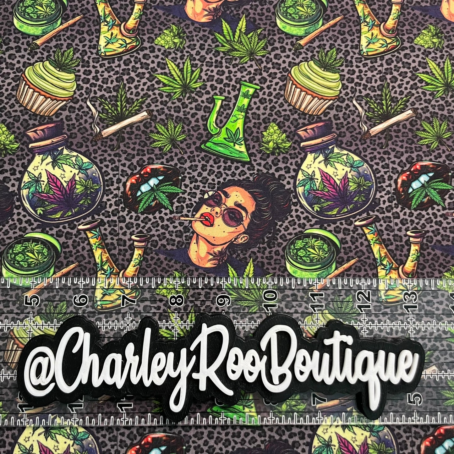 Exclusive, 9x14 Tumbler Cut, Custom Fabric, CottonSpandex, High Quality, Tumbler Cut, Weed, 420, Witchy Woman, Grey Leopard