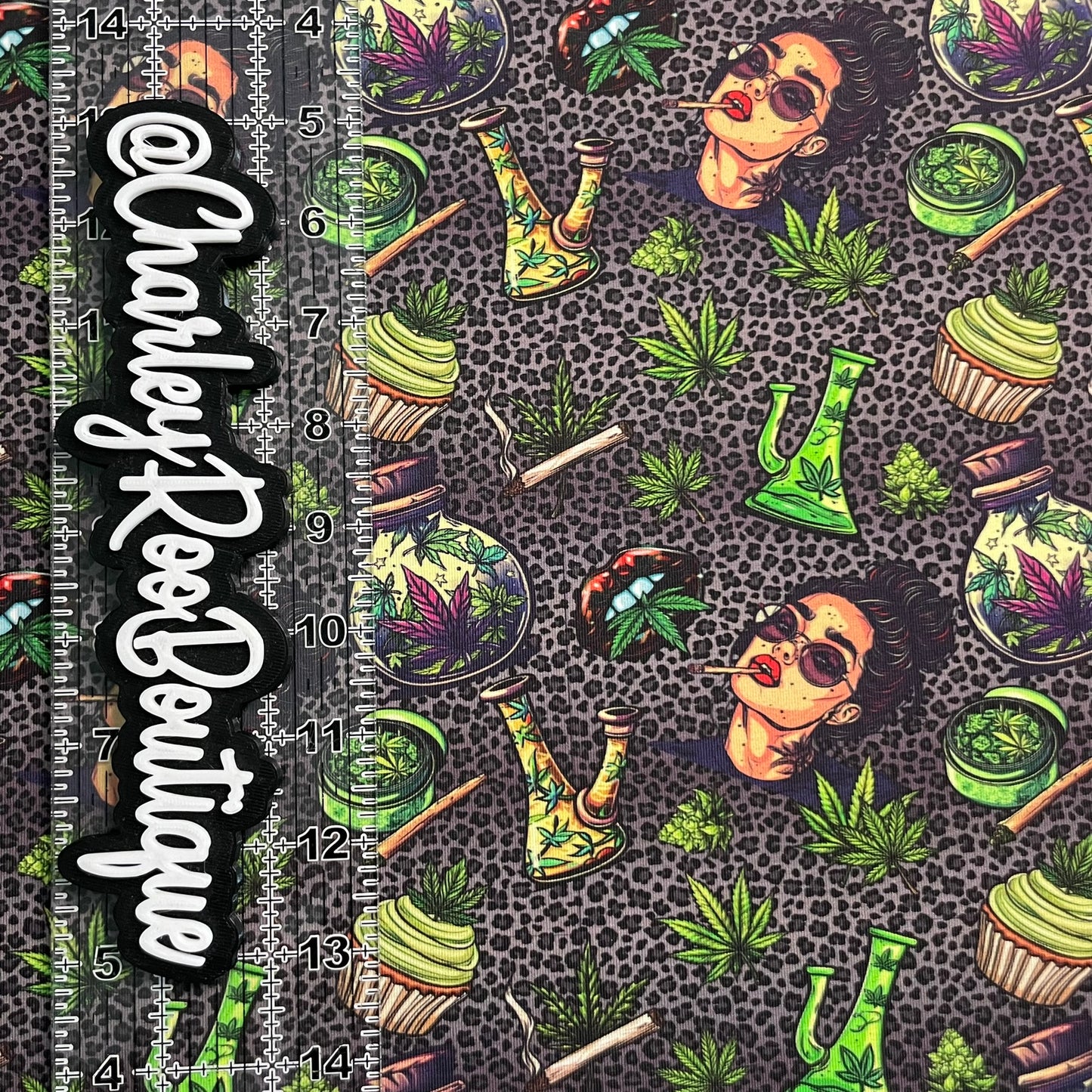 Exclusive, 9x14 Tumbler Cut, Custom Fabric, CottonSpandex, High Quality, Tumbler Cut, Weed, 420, Witchy Woman, Grey Leopard
