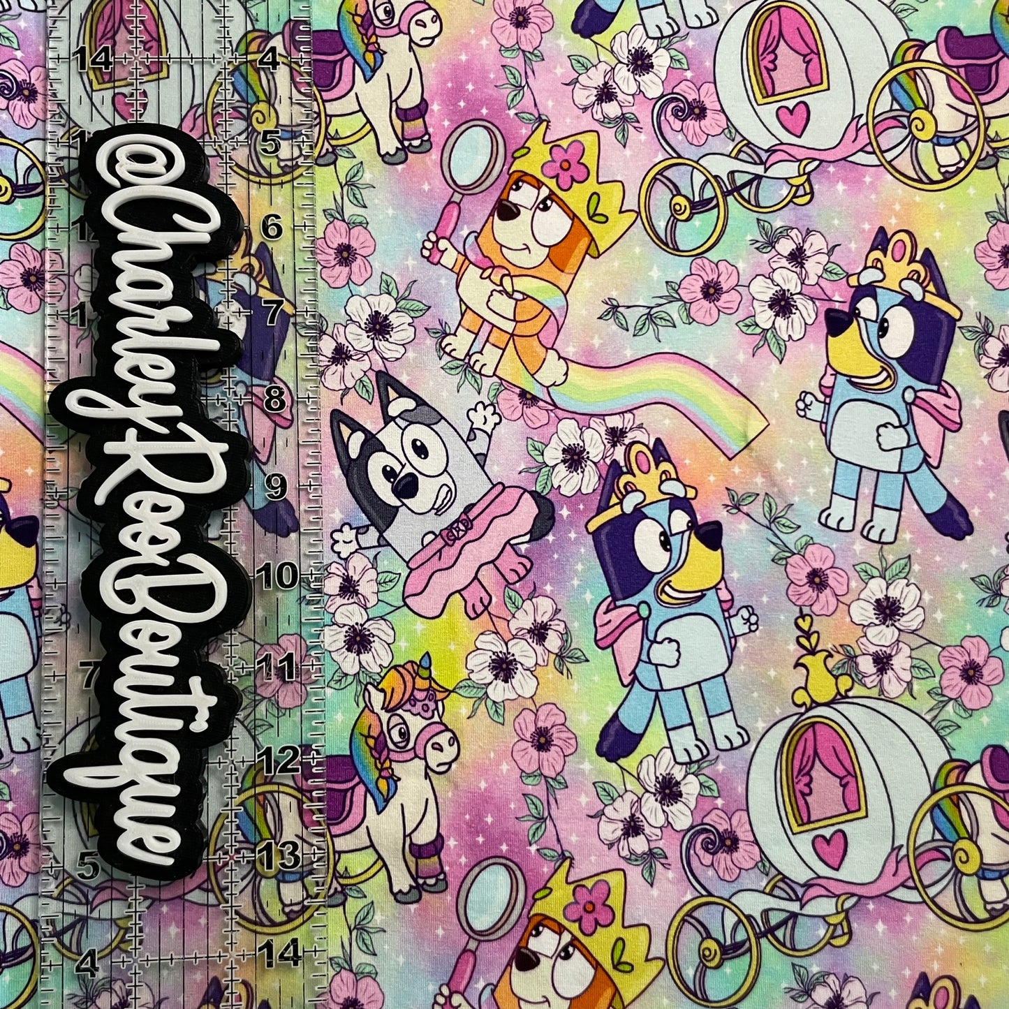 9x14 Tumbler Cut, Custom Fabric, CottonSpandex, High Quality, Tumbler Fabric, Bluey, Princess Fairytale
