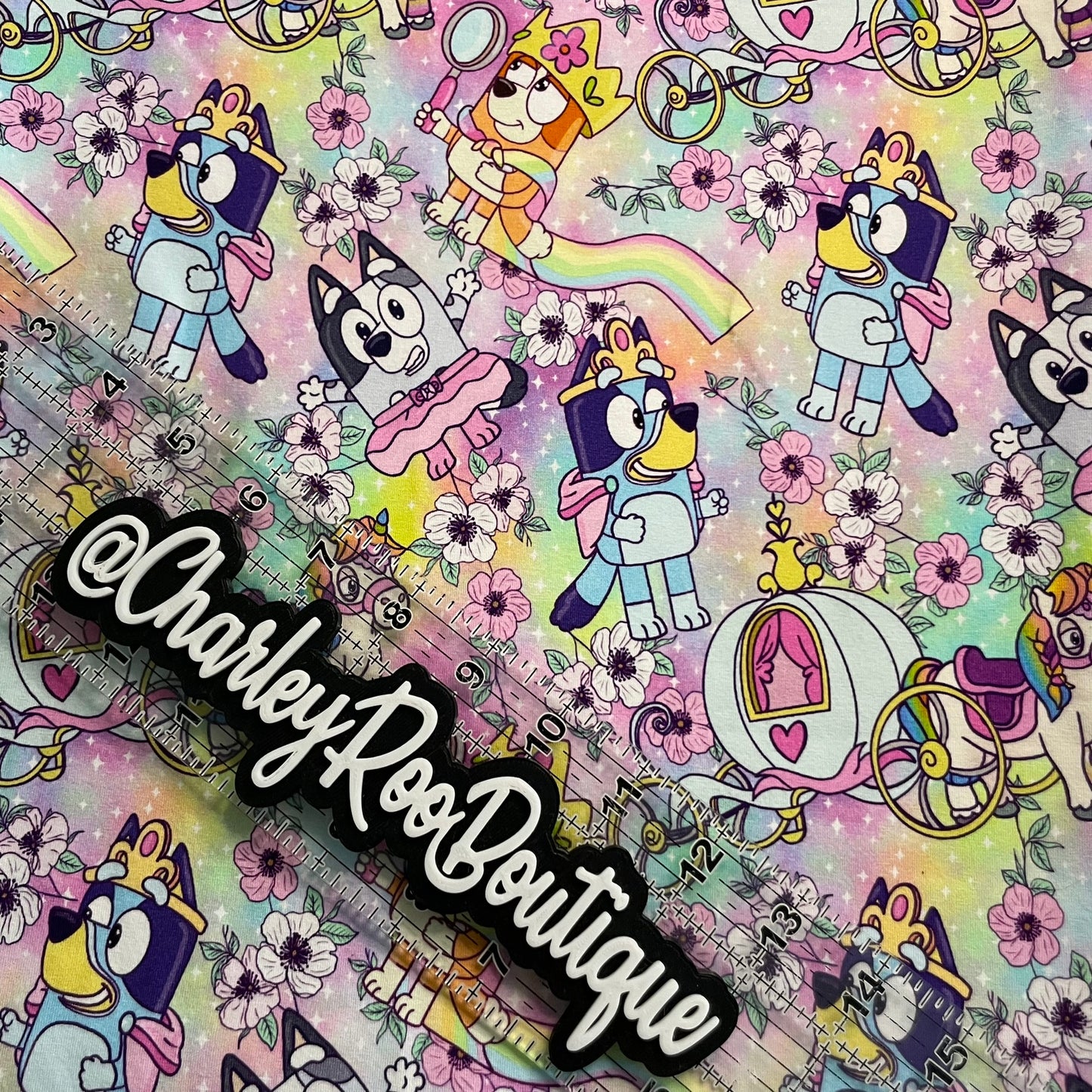 9x14 Tumbler Cut, Custom Fabric, CottonSpandex, High Quality, Tumbler Fabric, Bluey, Princess Fairytale