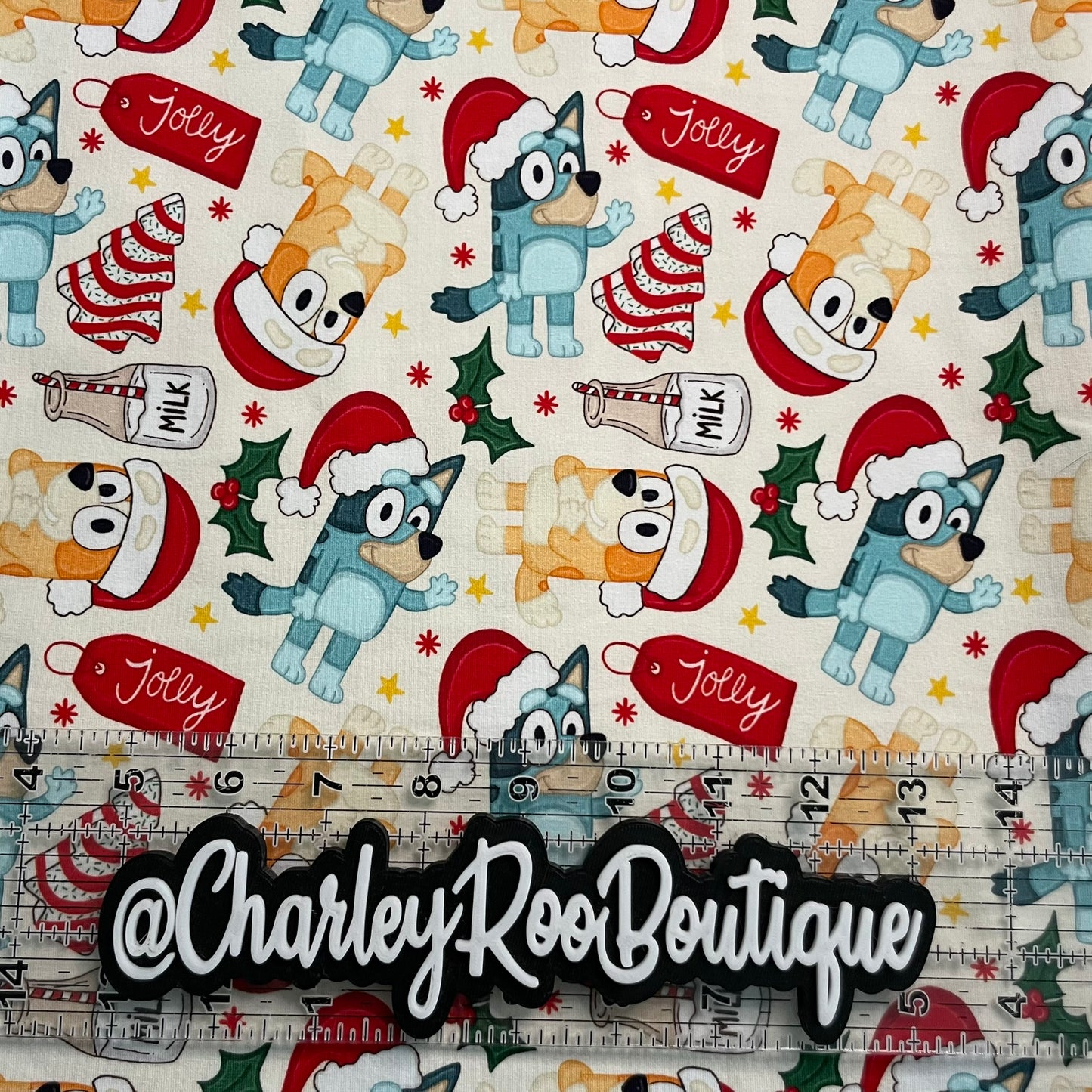 9x14 Tumbler Cut, Custom Fabric, CottonSpandex, High Quality, Tumbler Fabric, Bluey, Christmas Cookies & Milk