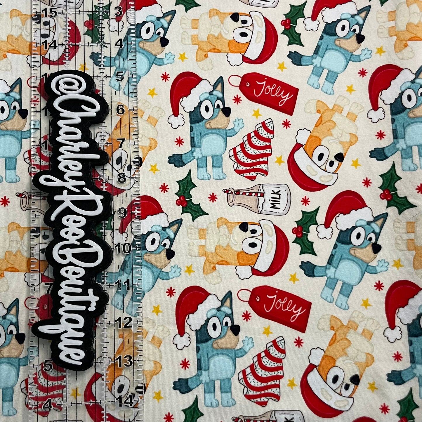 9x14 Tumbler Cut, Custom Fabric, CottonSpandex, High Quality, Tumbler Fabric, Bluey, Christmas Cookies & Milk