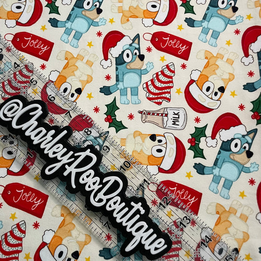 9x14 Tumbler Cut, Custom Fabric, CottonSpandex, High Quality, Tumbler Fabric, Bluey, Christmas Cookies & Milk