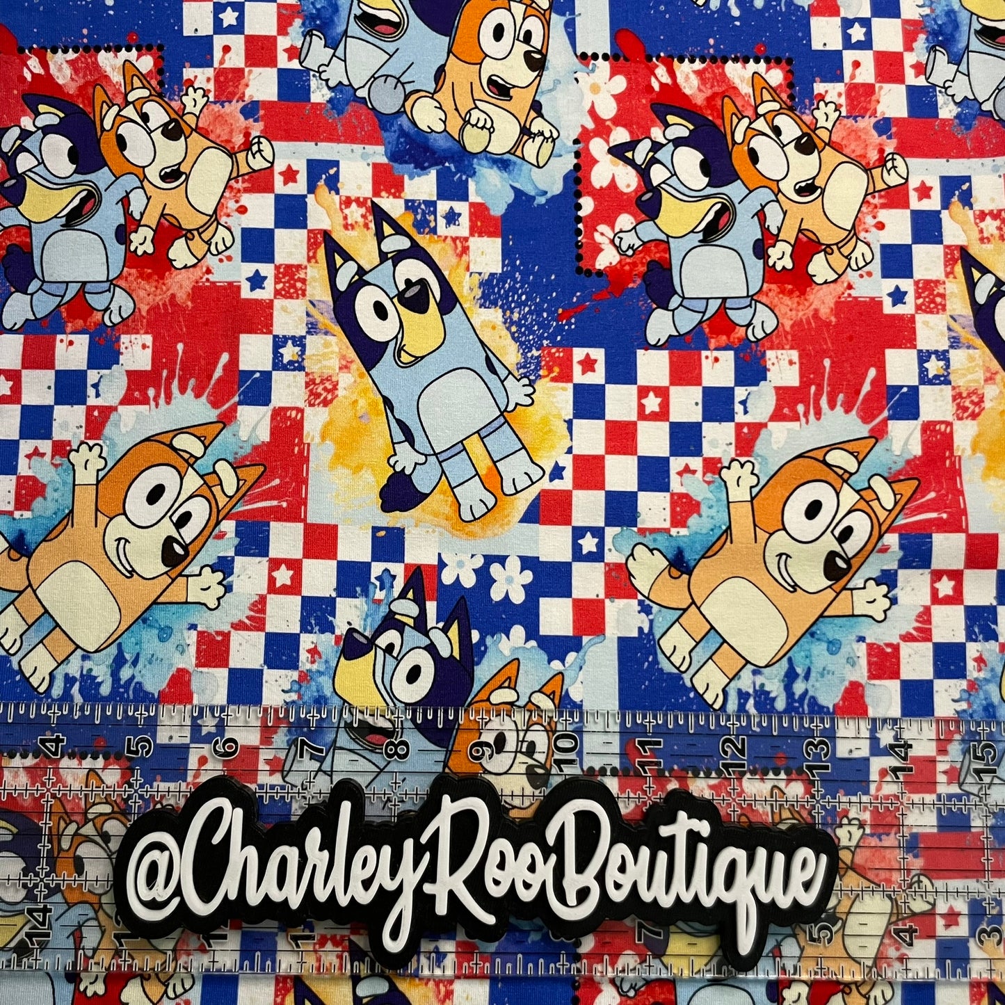 9x14 Tumbler Cut, Custom Fabric, CottonSpandex, High Quality, Tumbler Fabric, Bluey, Patriotic