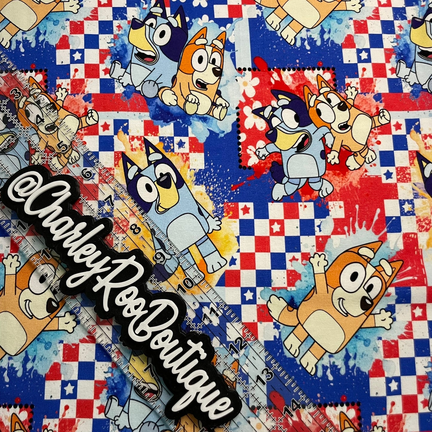 9x14 Tumbler Cut, Custom Fabric, CottonSpandex, High Quality, Tumbler Fabric, Bluey, Patriotic
