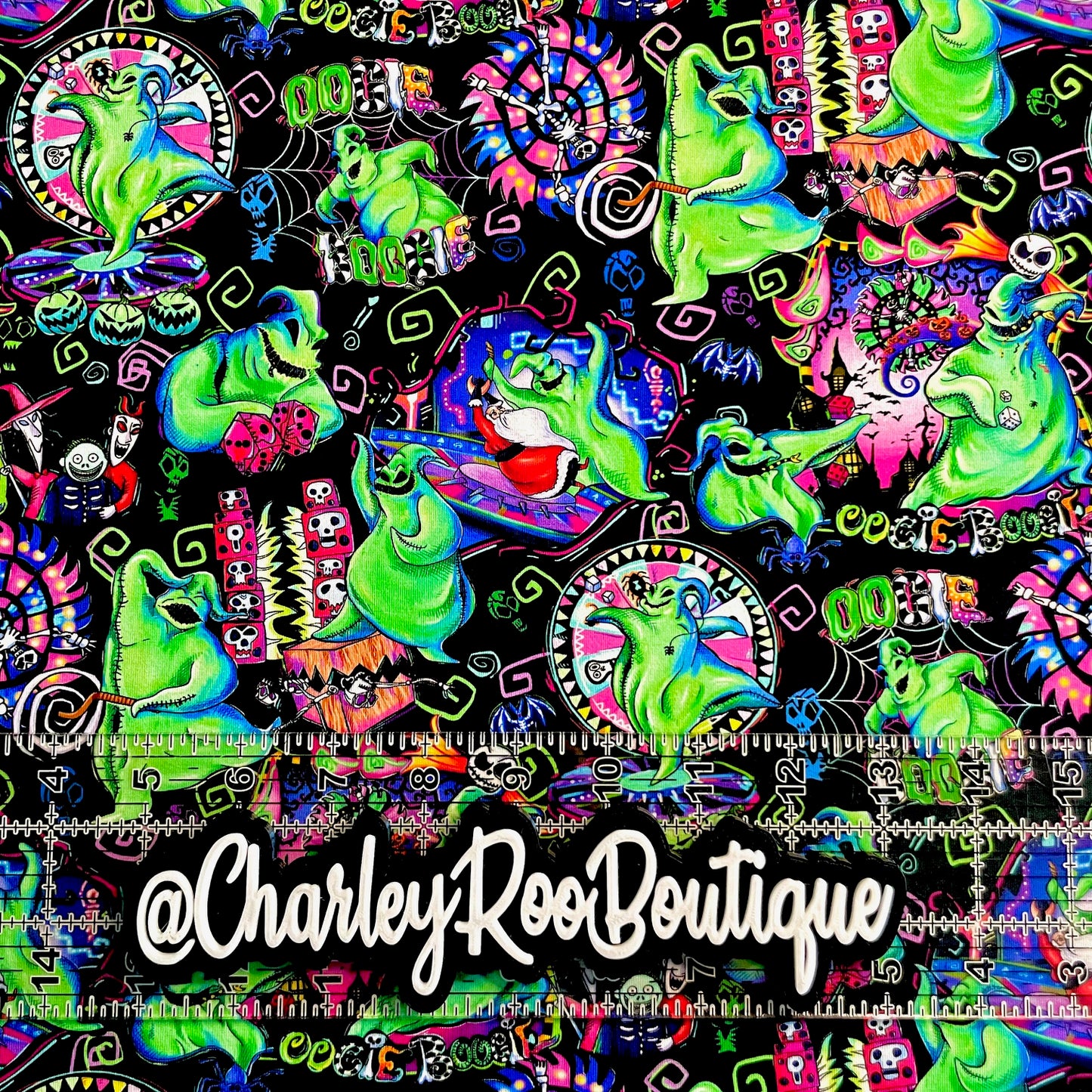 9x14 Tumbler Cut, Custom Fabric, CottonSpandex, High Quality, Tumbler Fabric, NBC, Boogeyman Black