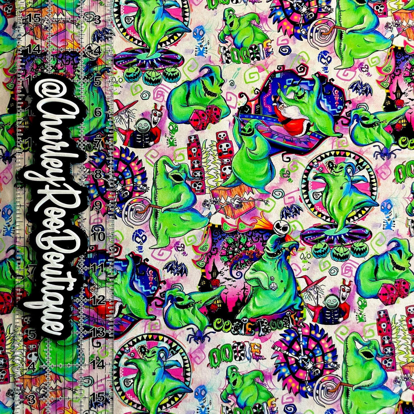 9x14 Tumbler Cut, Custom Fabric, CottonSpandex, High Quality, Tumbler Fabric, NBC, Boogeyman White