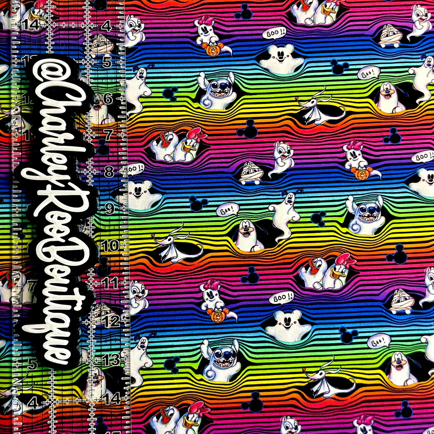 9x14 Tumbler Cut, Custom Fabric, CottonSpandex, High Quality, Tumbler Fabric, Disney Halloween, Rainbow Stripe Characters