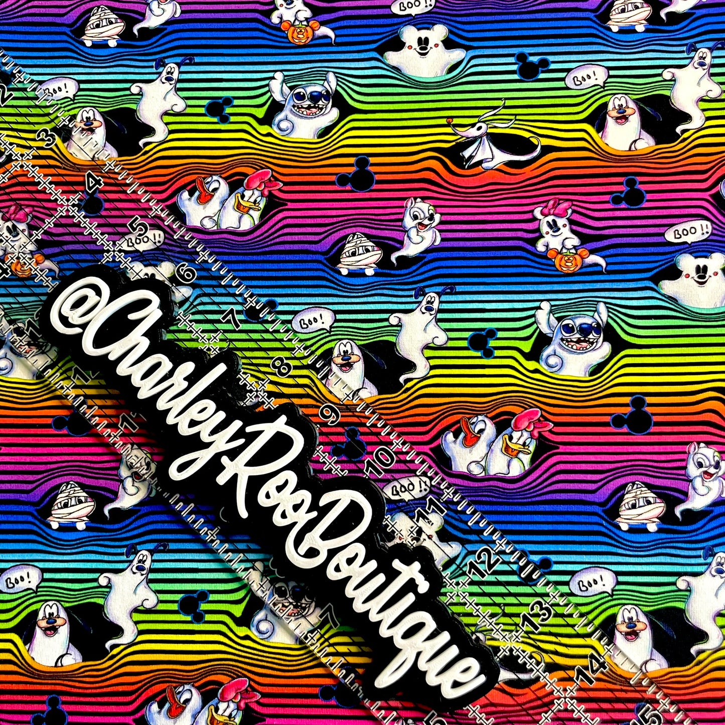 9x14 Tumbler Cut, Custom Fabric, CottonSpandex, High Quality, Tumbler Fabric, Disney Halloween, Rainbow Stripe Characters