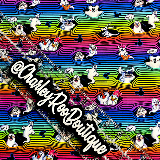 9x14 Tumbler Cut, Custom Fabric, CottonSpandex, High Quality, Tumbler Fabric, Disney Halloween, Rainbow Stripe Characters