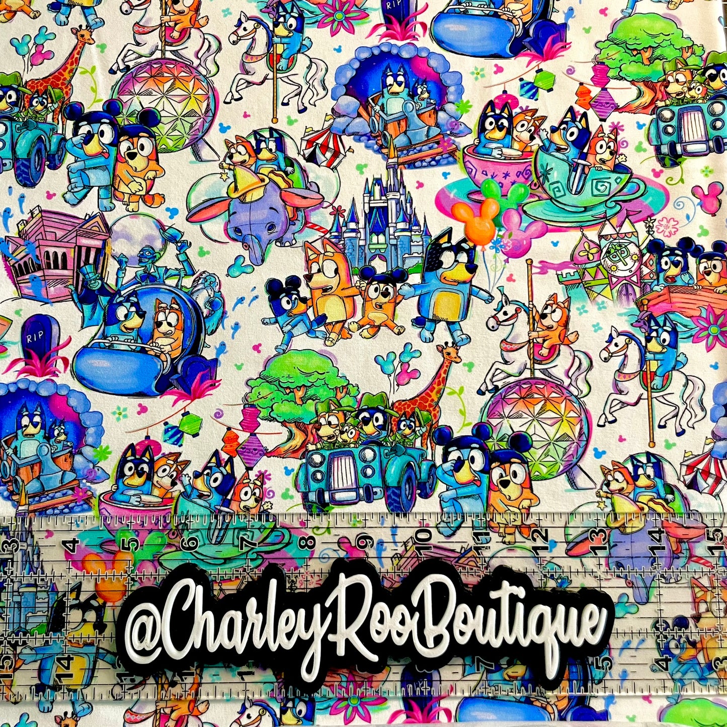 9x14 Tumbler Cut, Custom Fabric, CottonSpandex, High Quality, Tumbler Fabric, Bluey Magical Adventures