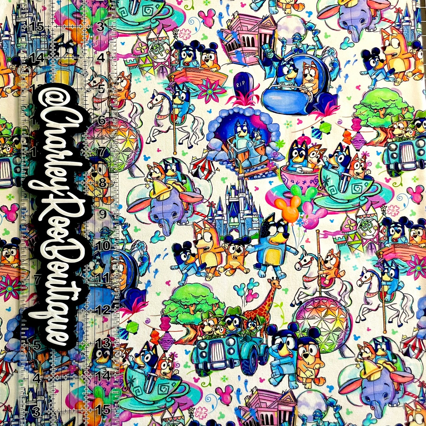 9x14 Tumbler Cut, Custom Fabric, CottonSpandex, High Quality, Tumbler Fabric, Bluey Magical Adventures