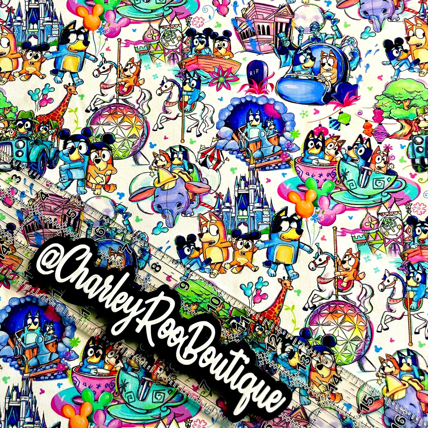 9x14 Tumbler Cut, Custom Fabric, CottonSpandex, High Quality, Tumbler Fabric, Bluey Magical Adventures