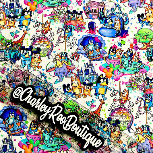 9x14 Tumbler Cut, Custom Fabric, CottonSpandex, High Quality, Tumbler Fabric, Bluey Magical Adventures