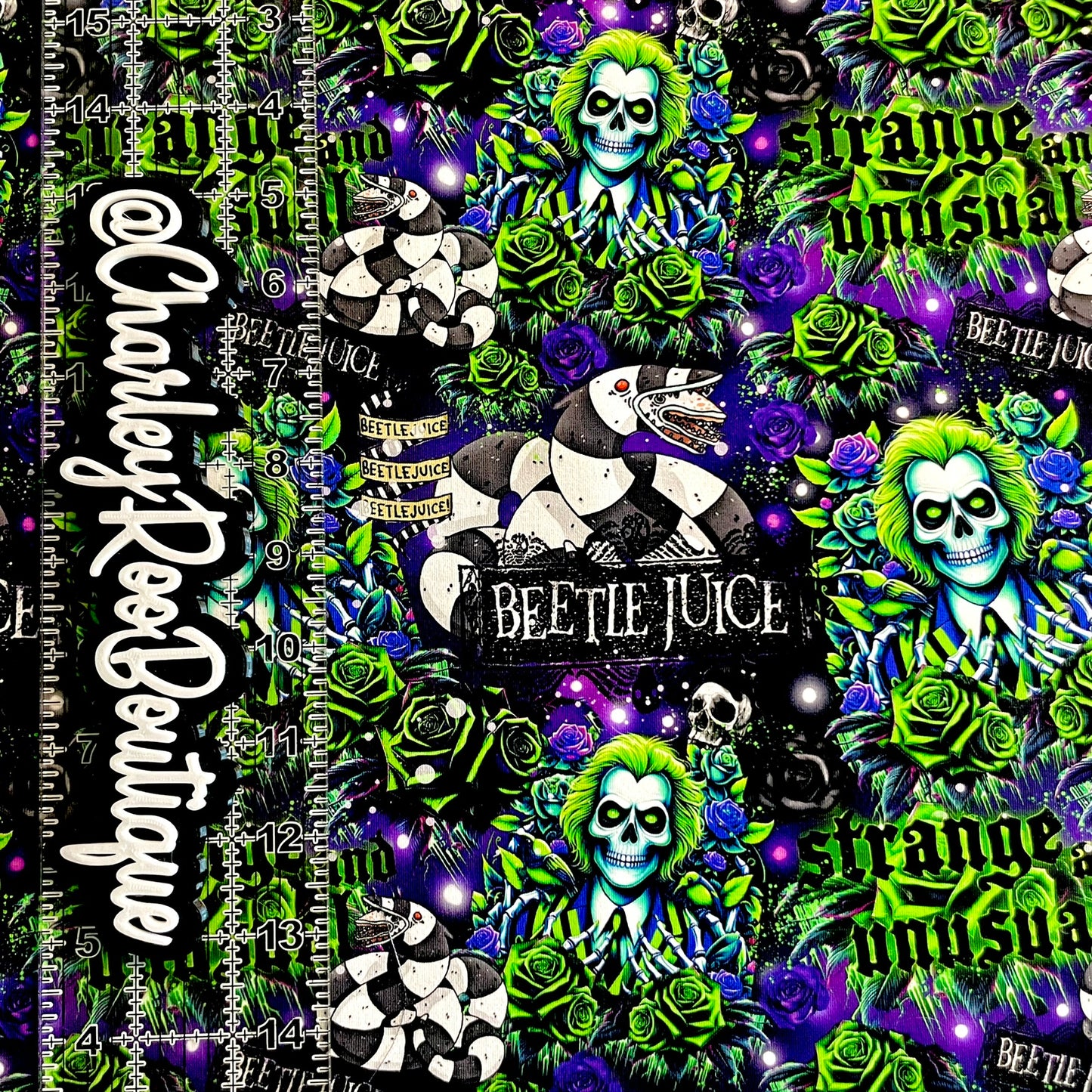 9x14 Tumbler Cut, Custom Fabric, CottonSpandex, High Quality, Tumbler Fabric, Beetle Juice, Strange & Unusual Ghost