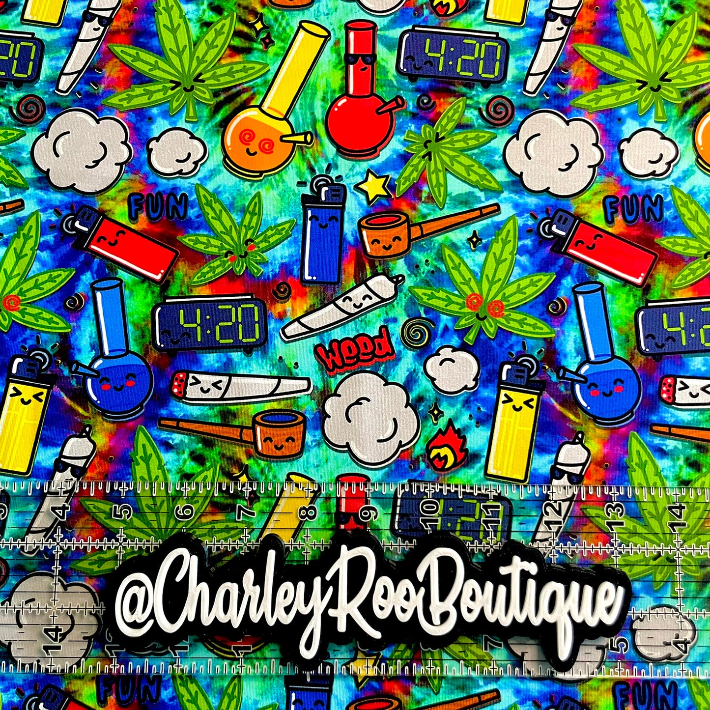 9x14 Tumbler Cut, Custom Fabric, CottonSpandex, High Quality, Tumbler Fabric, Adult, Stoner, 420 Icons, Tie Dye Weed