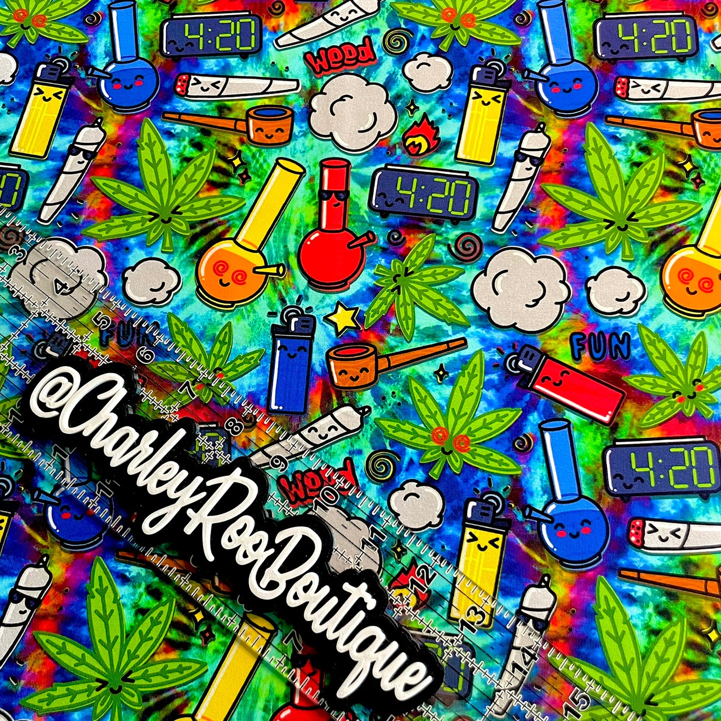 9x14 Tumbler Cut, Custom Fabric, CottonSpandex, High Quality, Tumbler Fabric, Adult, Stoner, 420 Icons, Tie Dye Weed