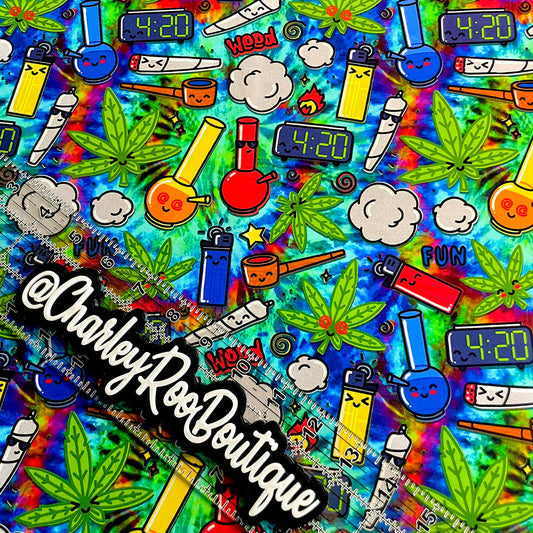 9x14 Tumbler Cut, Custom Fabric, CottonSpandex, High Quality, Tumbler Fabric, Adult, Stoner, 420 Icons, Tie Dye Weed