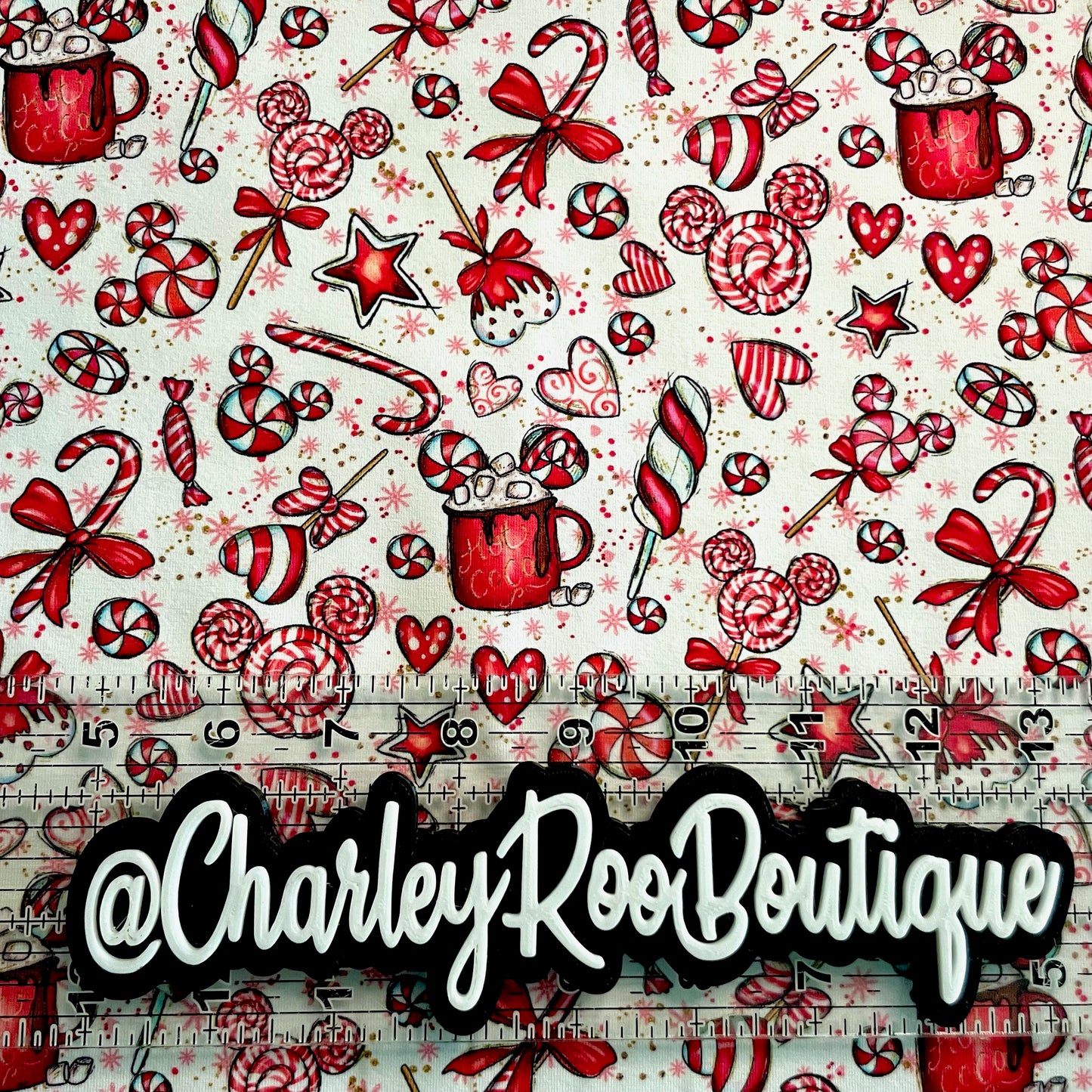 9x14 Tumbler Cut, Custom Fabric, CottonSpandex, High Quality, Mask Cut, Tumbler Fabric, Christmas, Xmas, Peppermint Mouse, Elements, Small Scale