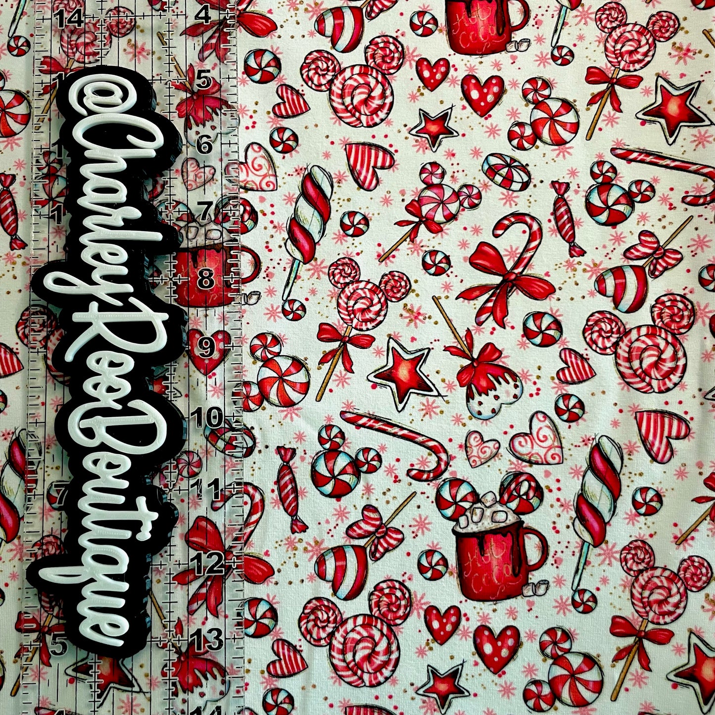 9x14 Tumbler Cut, Custom Fabric, CottonSpandex, High Quality, Mask Cut, Tumbler Fabric, Christmas, Xmas, Peppermint Mouse, Elements, Small Scale