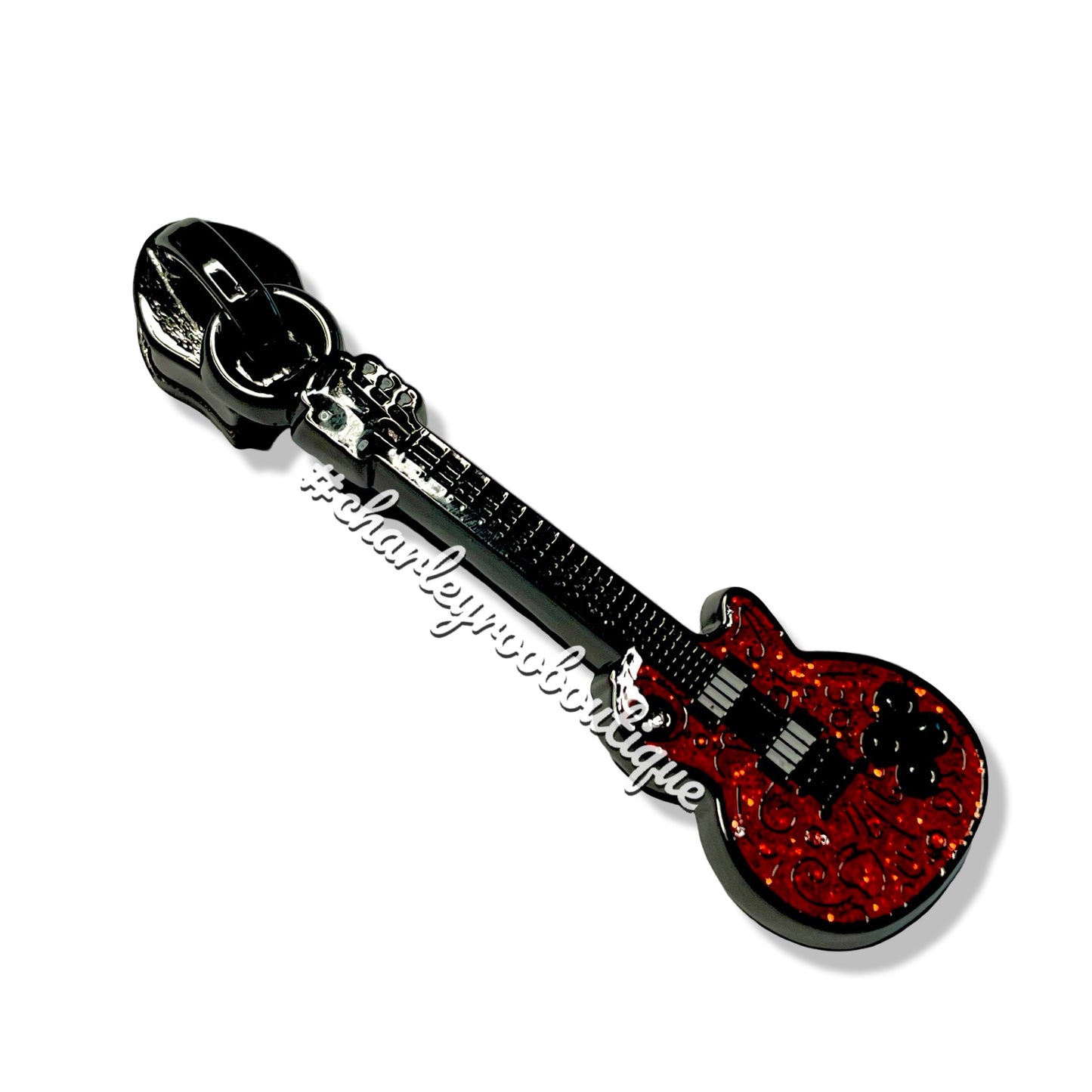 Zipper Pull, TSwift Guitar, Red Glitter, Enamel