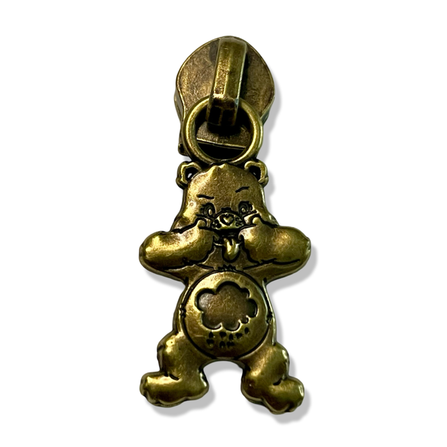 Zipper Pull, Grumpy Bear, CareBear, Antique Brass