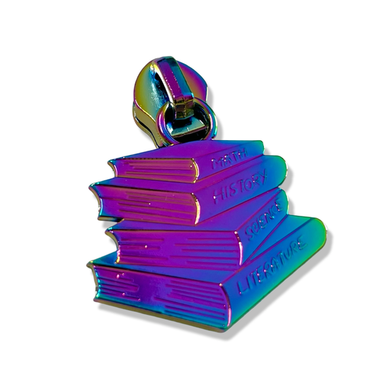 Zipper Pull, Stacked Books, School, Rainbow