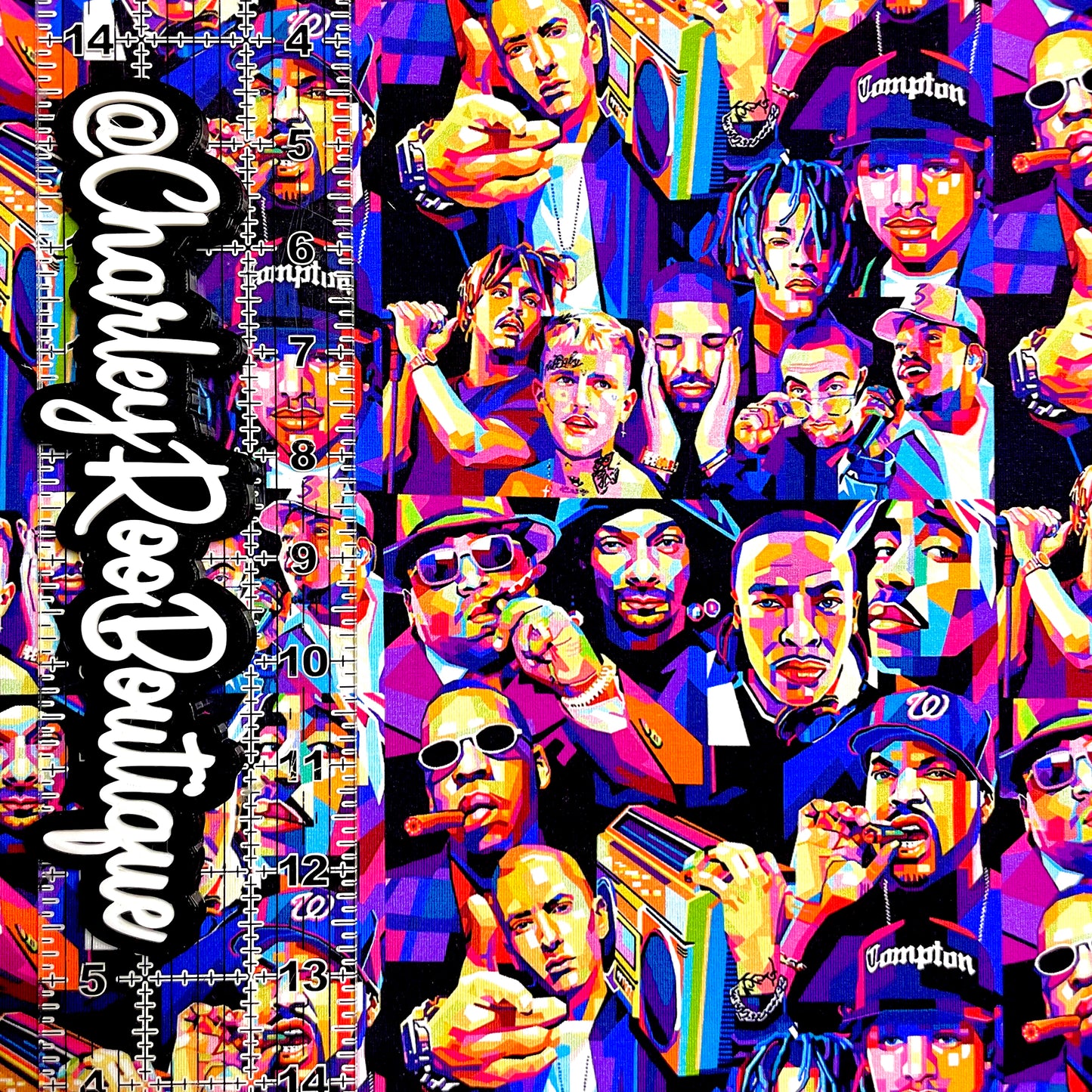 9x14 Tumbler Cut, Custom Fabric, CottonSpandex, High Quality, Mask Cut, Tumbler Fabric, Music, Musicians, Neon, Rainbow Rappers