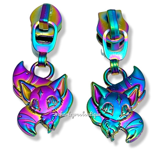 Zipper Pull, Two Tailed Fox, Rainbow Matte
