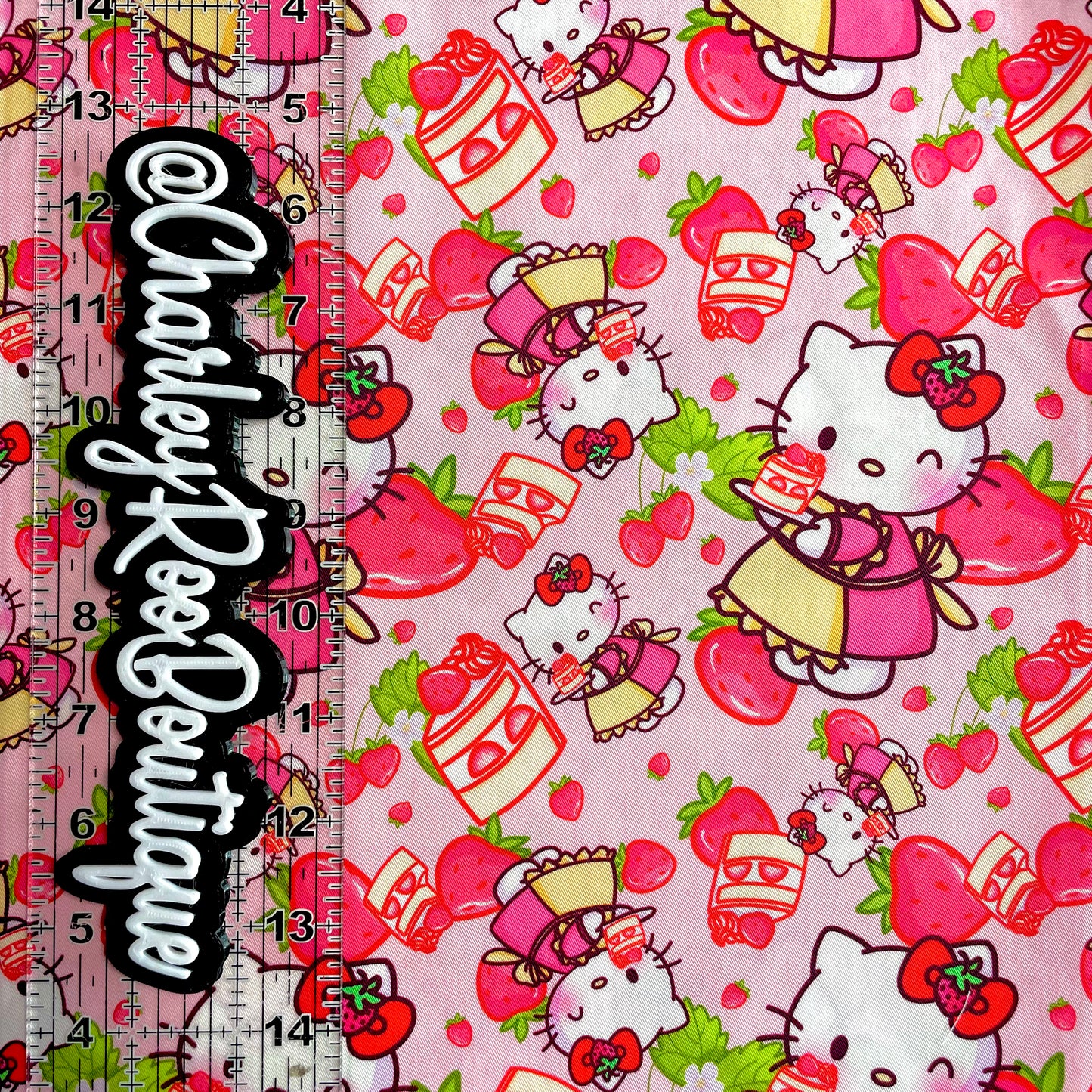 9x14 Tumbler Cut, Custom Fabric, CW Cotton Woven, High Quality, Mask Cut, Tumbler Fabric, Strawberry Kitty