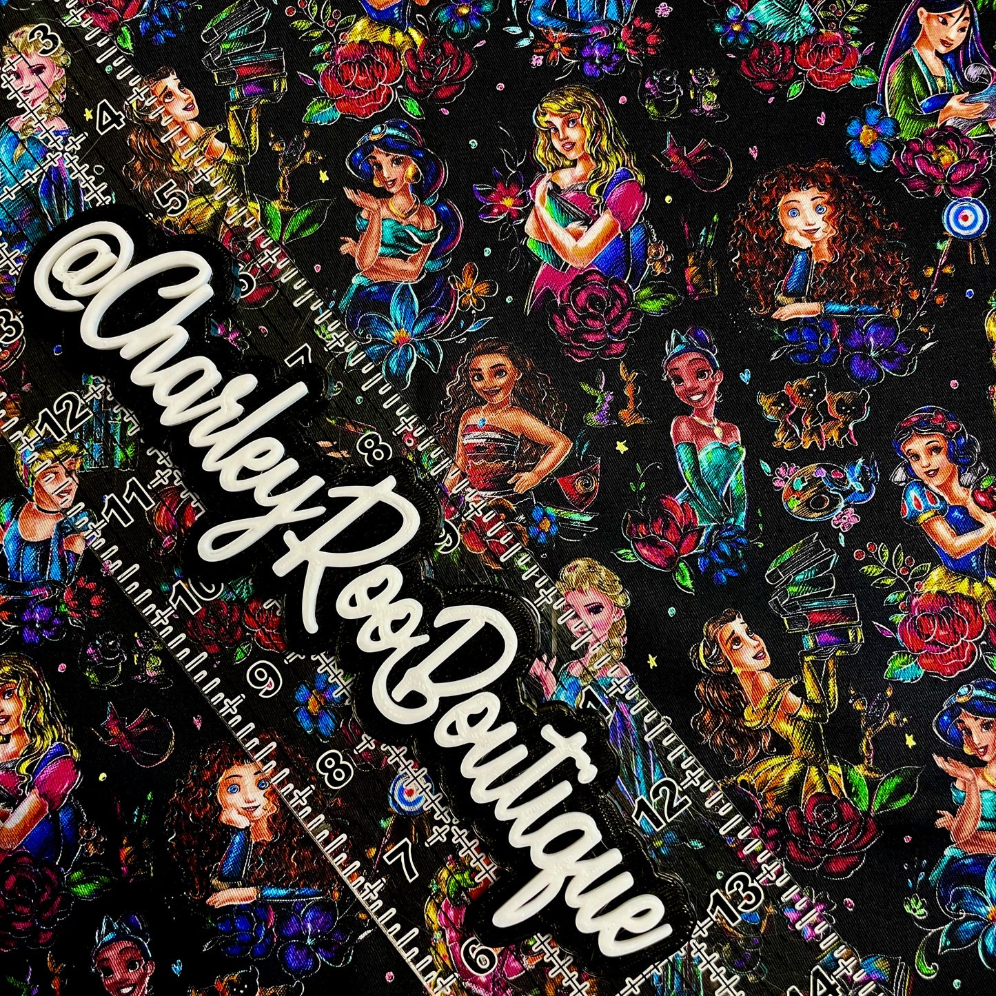 9x14 Tumbler Cut, Custom Fabric, CW Cotton Woven, High Quality, Mask Cut, Tumbler Fabric, Back to School Princesses, Princess