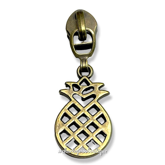 Zipper Pull, Pineapple, Antique Brass