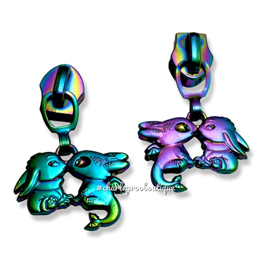 Zipper Pull, Child and Dragon, Rainbow Matte