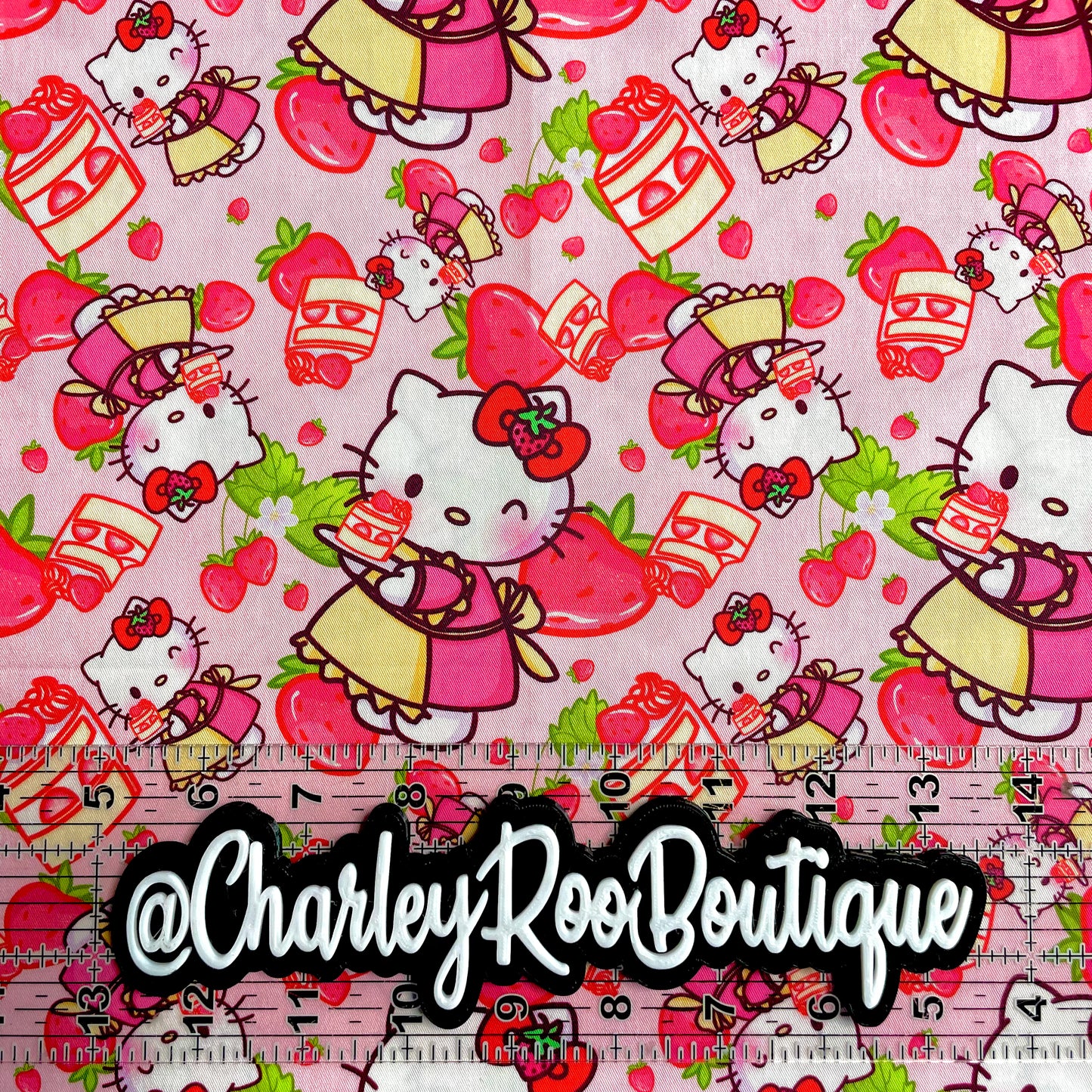 9x14 Tumbler Cut, Custom Fabric, CW Cotton Woven, High Quality, Mask Cut, Tumbler Fabric, Strawberry Kitty