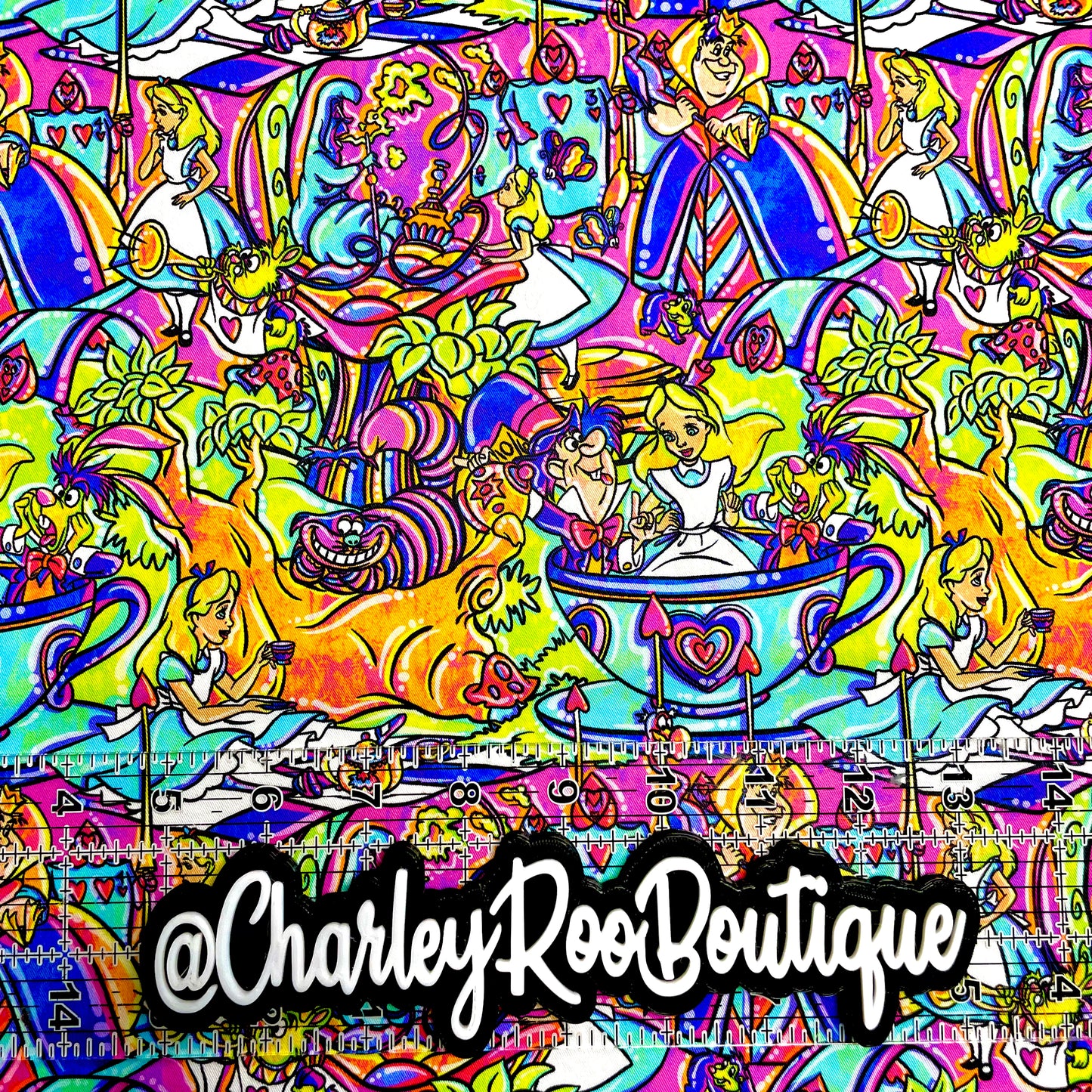 9x14 Tumbler Cut, Custom Fabric, CW Cotton Woven, High Quality, Mask Cut, Tumbler Fabric, Wonderland, Vibrant, Burton, Neon Alice