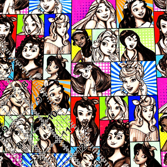 9x14 Tumbler Cut, Custom Fabric, CottonSpandex, High Quality, Mask Cut, Tumbler Fabric, Disney, Princesses, Pop Princess Blocks